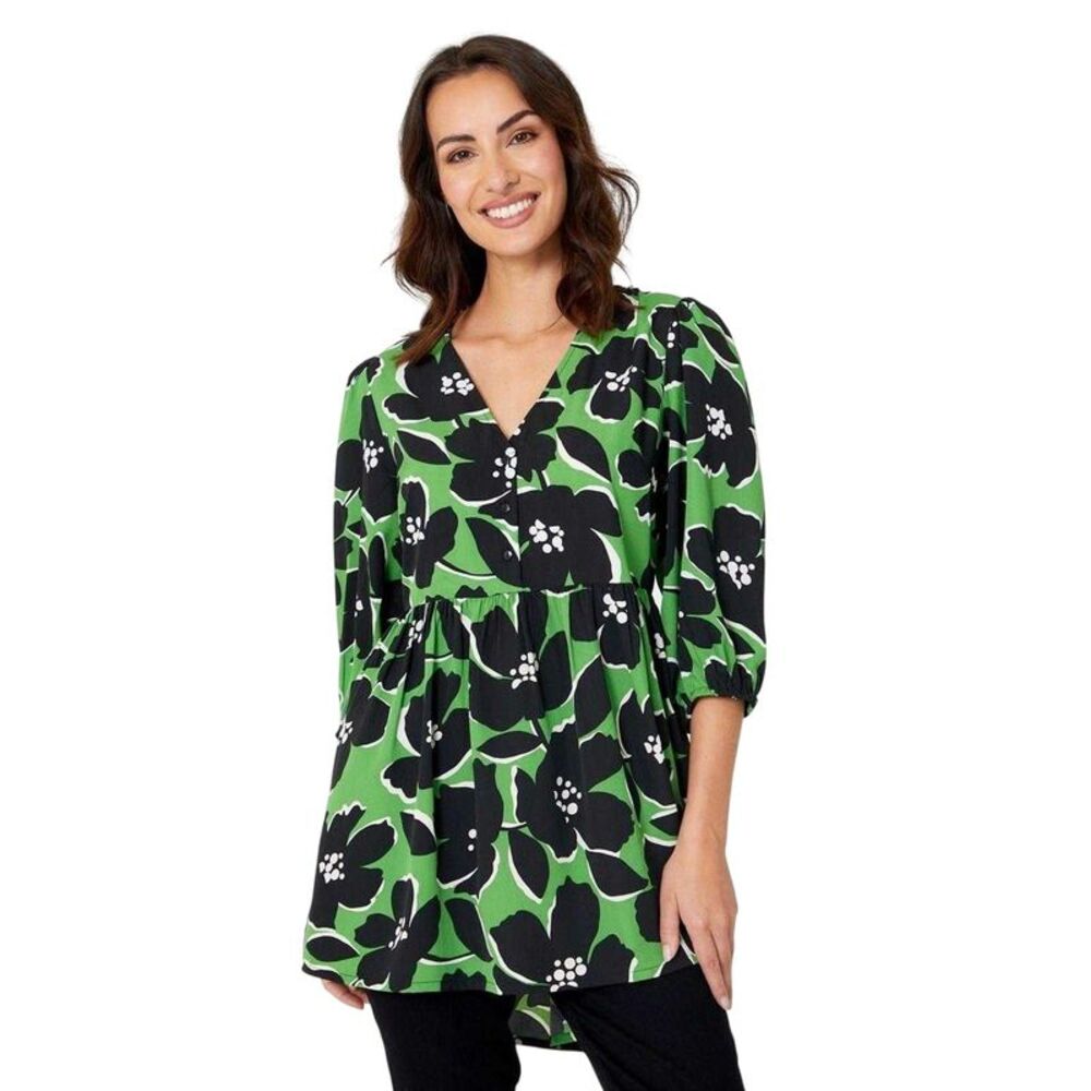 Be You Womens/Ladies Floral Polyester V Neck Relaxed Fit 3/4 Sleeve Tunic Top /